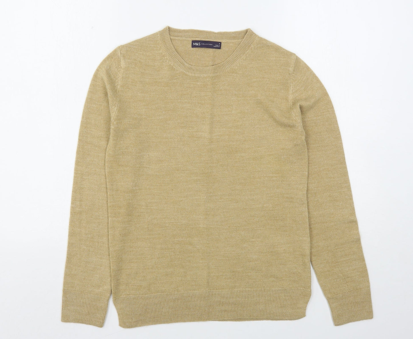 Marks and Spencer Womens Beige Round Neck  Acrylic Pullover Jumper Size 6