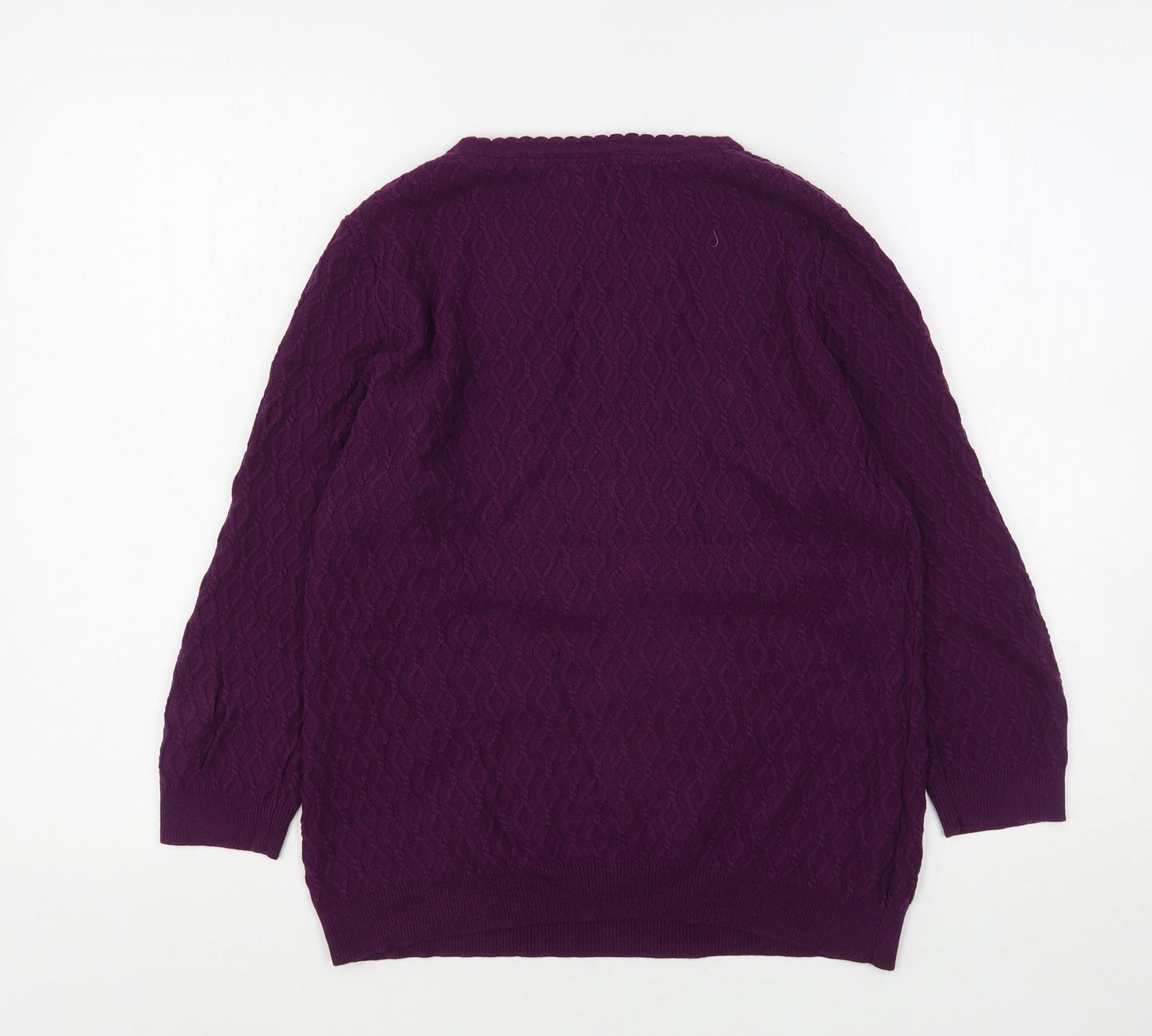 CC Womens Purple Round Neck Argyle/Diamond Cotton Pullover Jumper Size M