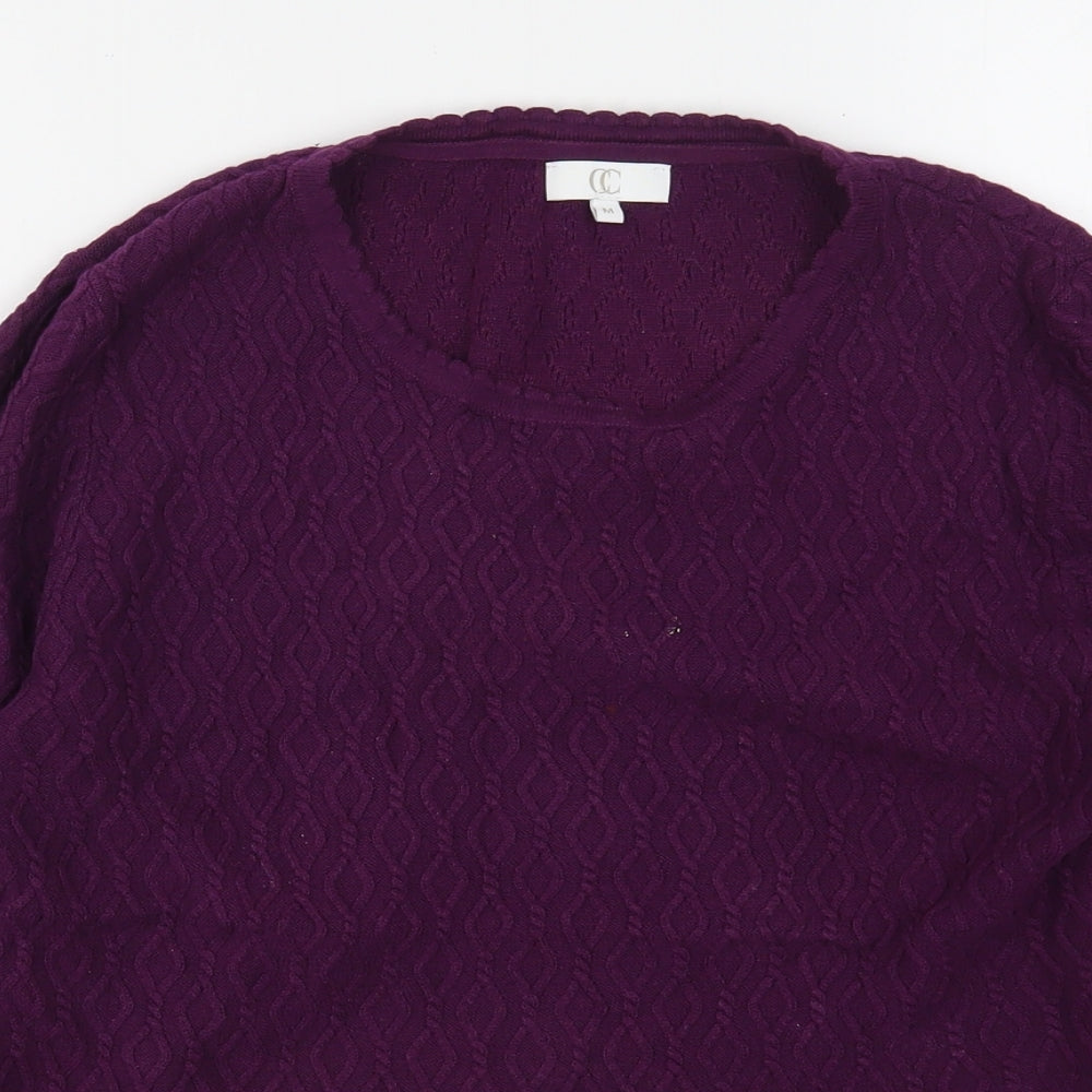 CC Womens Purple Round Neck Argyle/Diamond Cotton Pullover Jumper Size M