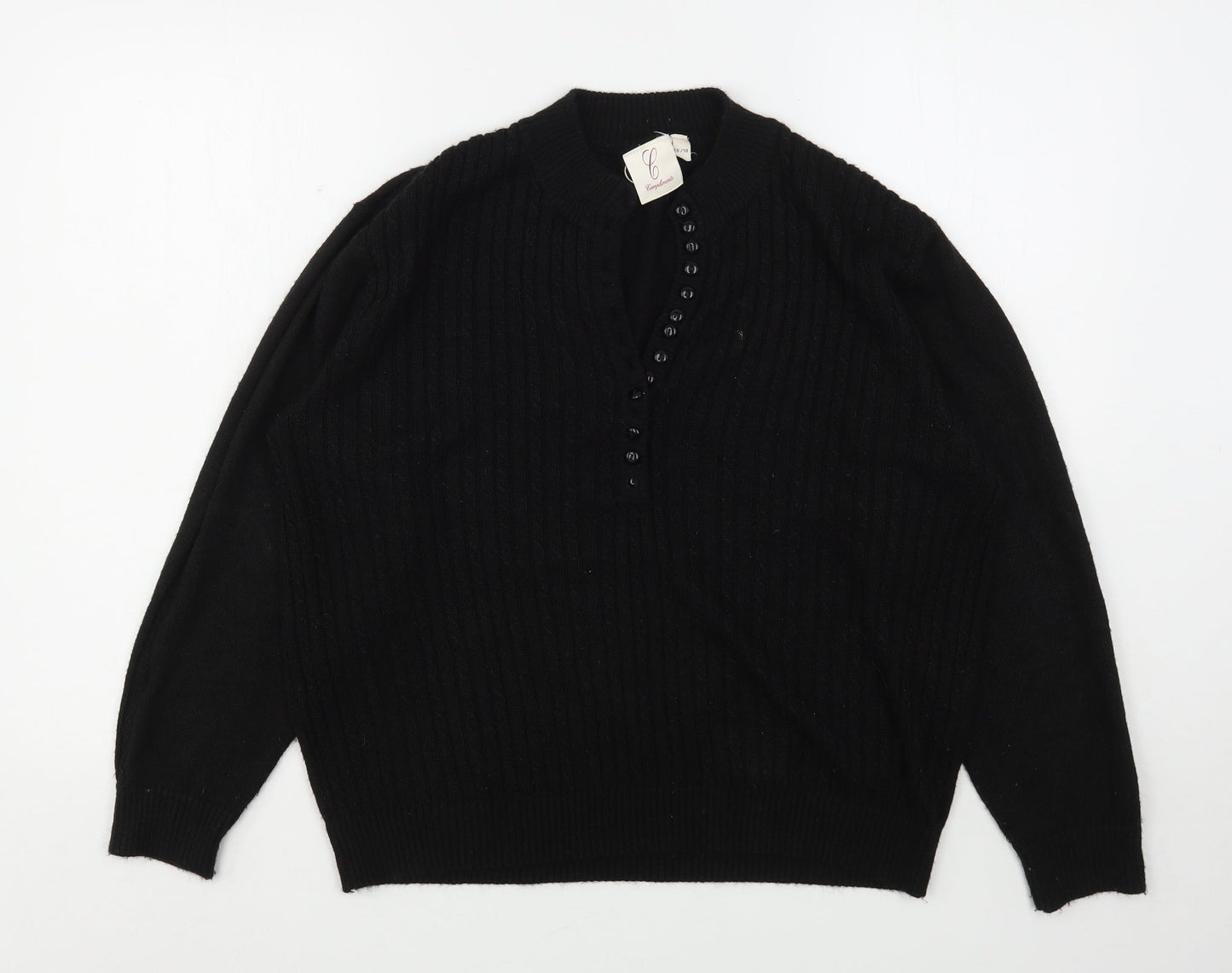 Compliments Womens Black Round Neck  Acrylic Pullover Jumper Size 16