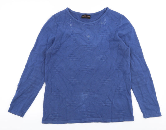 Anna Rose Womens Blue Round Neck  Polyester Pullover Jumper Size L