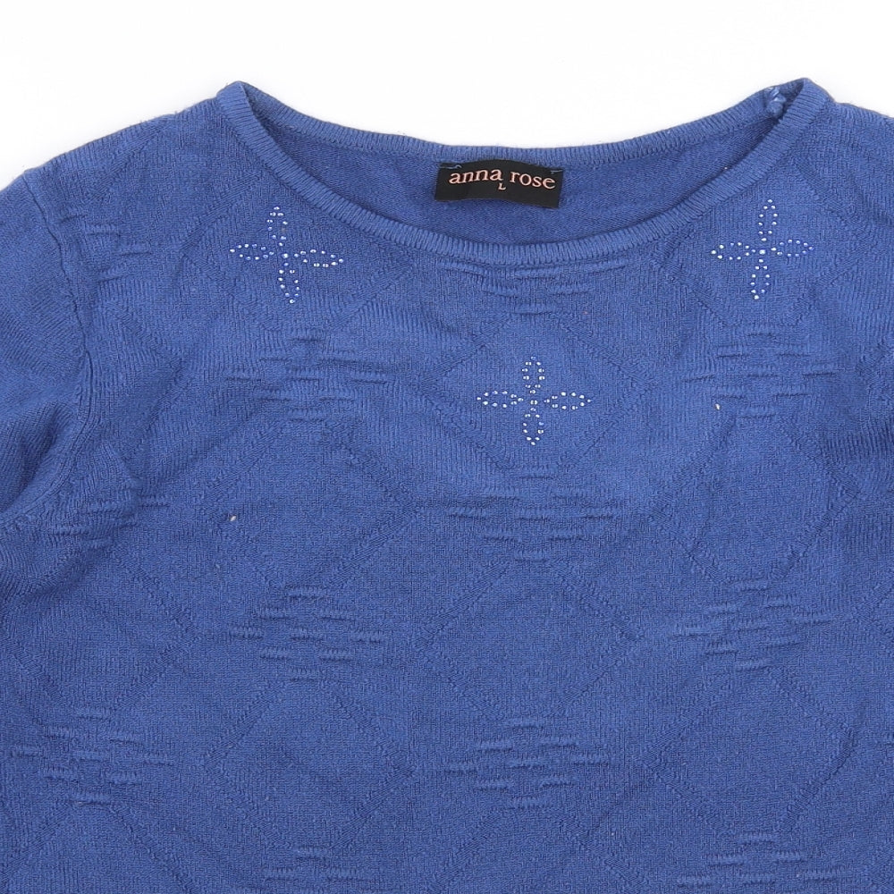 Anna Rose Womens Blue Round Neck  Polyester Pullover Jumper Size L