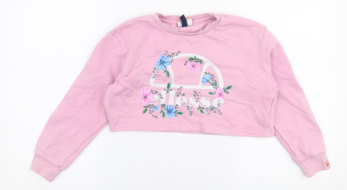 ellesse Girls Pink Floral Cotton Pullover Sweatshirt Size 8-9 Years  Pullover