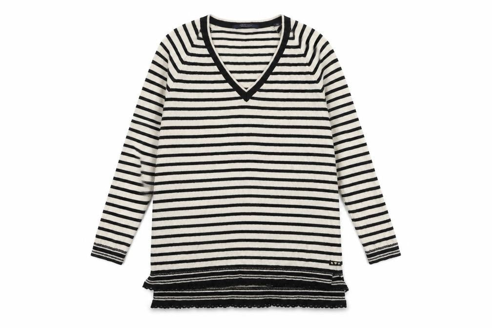 Scotch & Soda Womens Ivory V-Neck Striped Cotton Pullover Jumper Size L