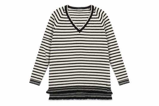 Scotch & Soda Womens Ivory V-Neck Striped Cotton Pullover Jumper Size L
