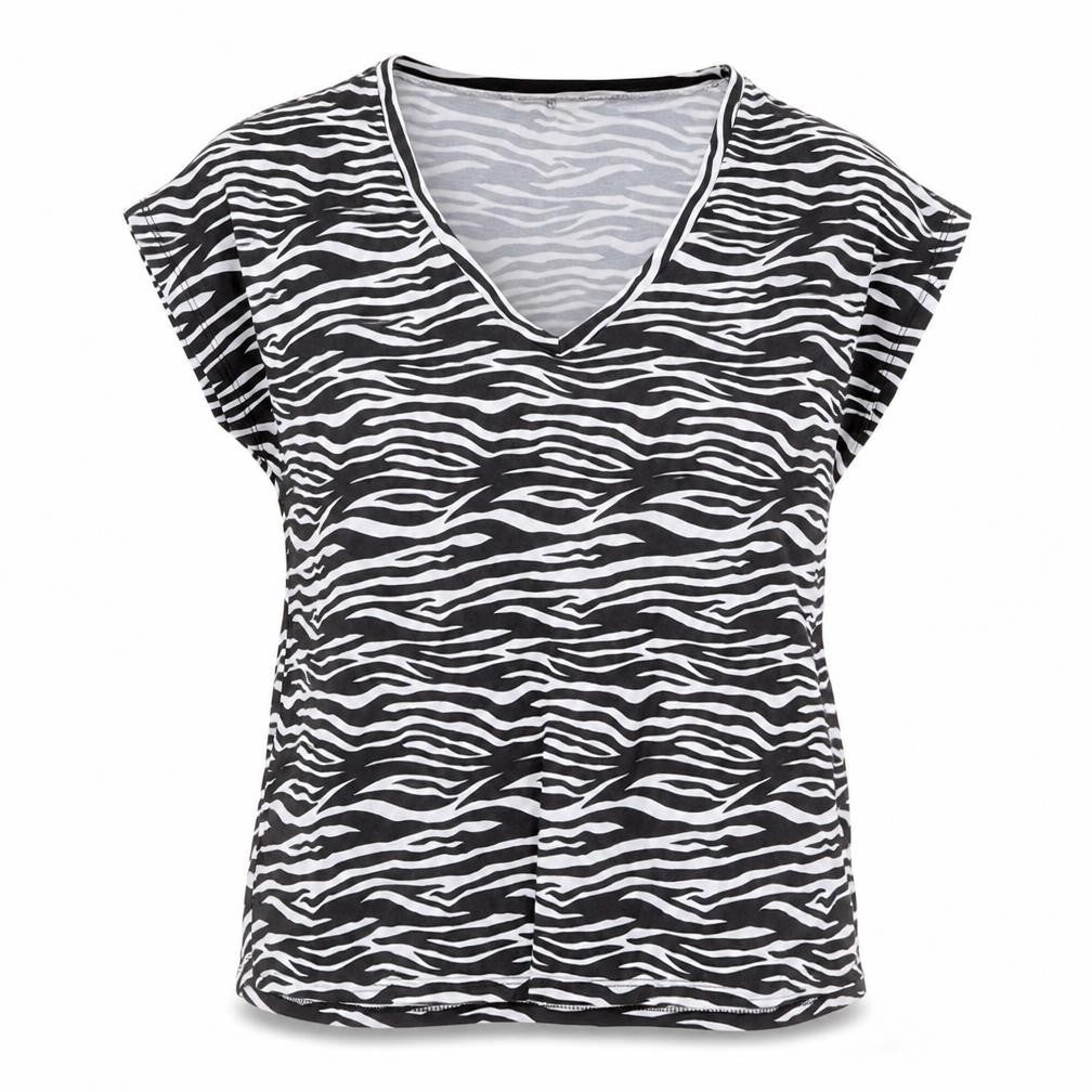 Very Womens Black Animal Print Polyester Jersey T-Shirt Size 12 V-Neck