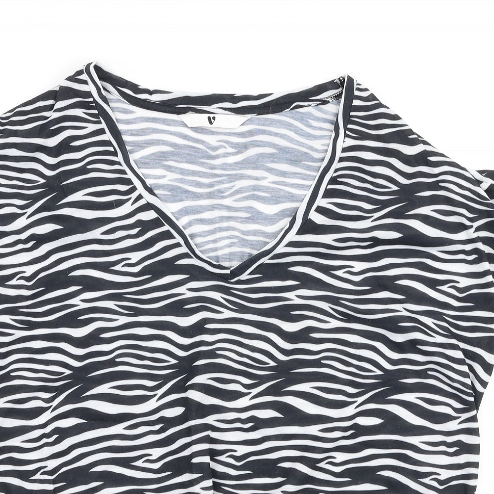 Very Womens Black Animal Print Polyester Jersey T-Shirt Size 12 V-Neck