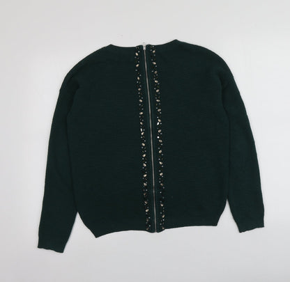 Next Womens Green Round Neck  Acrylic Pullover Jumper Size 10