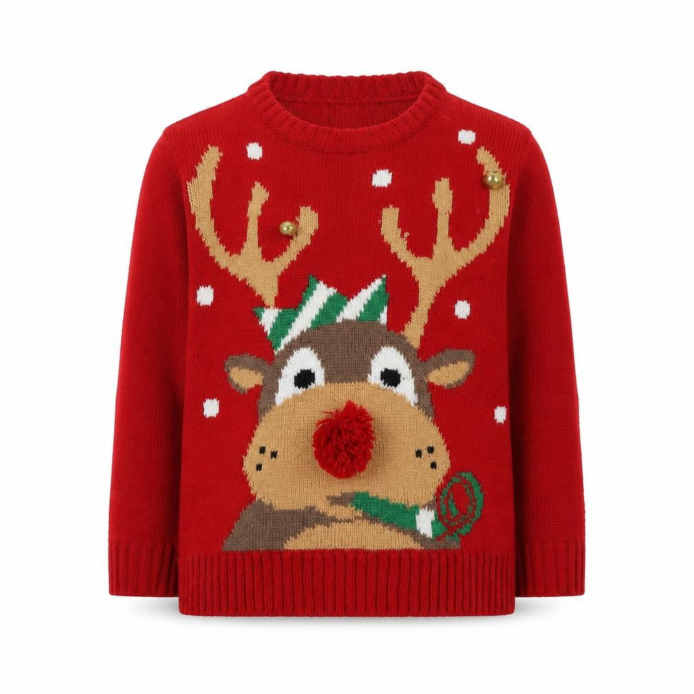 Urban rascals Boys Red Round Neck Geometric Acrylic Pullover Jumper Size 4 Years   - Santa Jumper