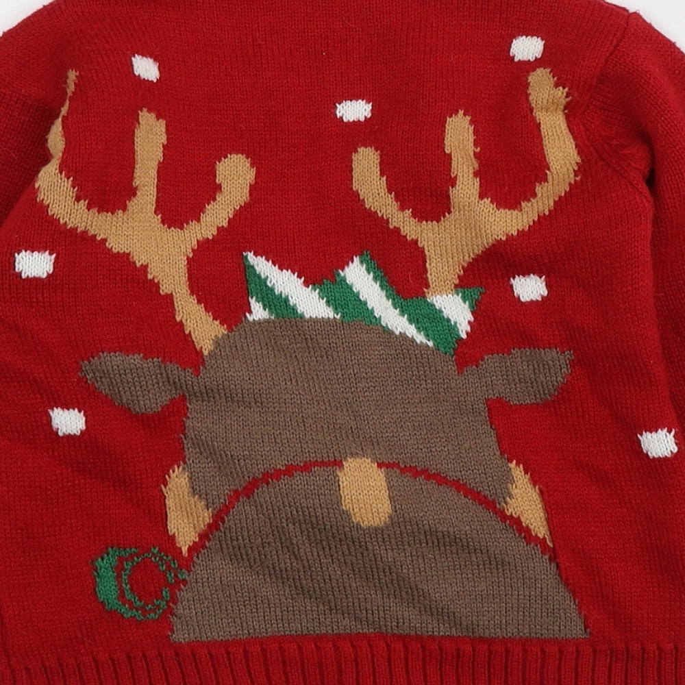 Urban rascals Boys Red Round Neck Geometric Acrylic Pullover Jumper Size 4 Years   - Santa Jumper
