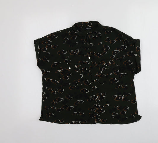 New Look Womens Green Animal Print Polyester Basic Button-Up Size 8 Collared