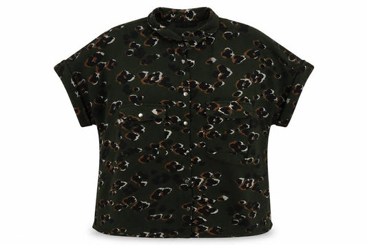 New Look Womens Green Animal Print Polyester Basic Button-Up Size 8 Collared