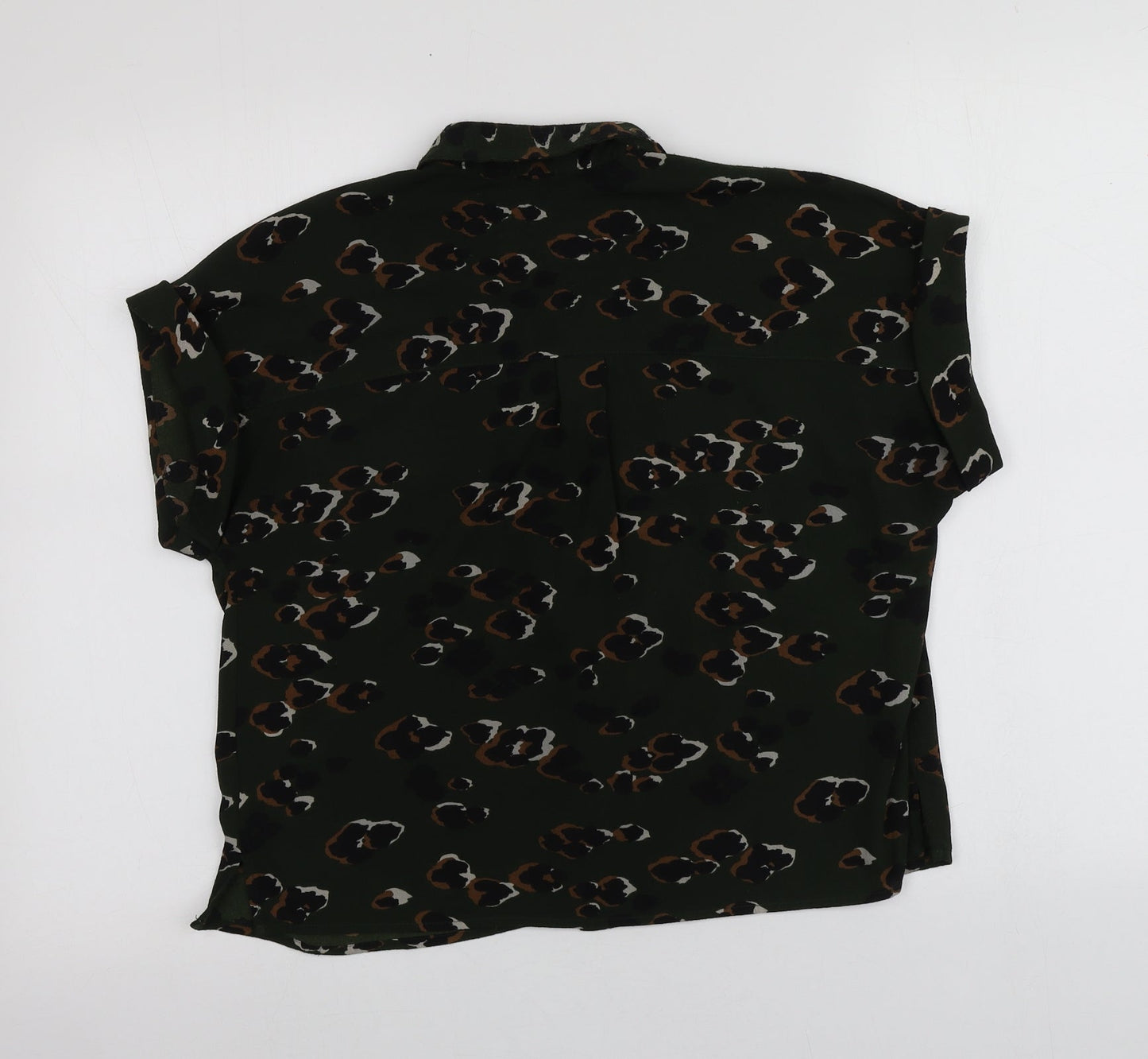 New Look Womens Green Animal Print Polyester Basic Button-Up Size 8 Collared