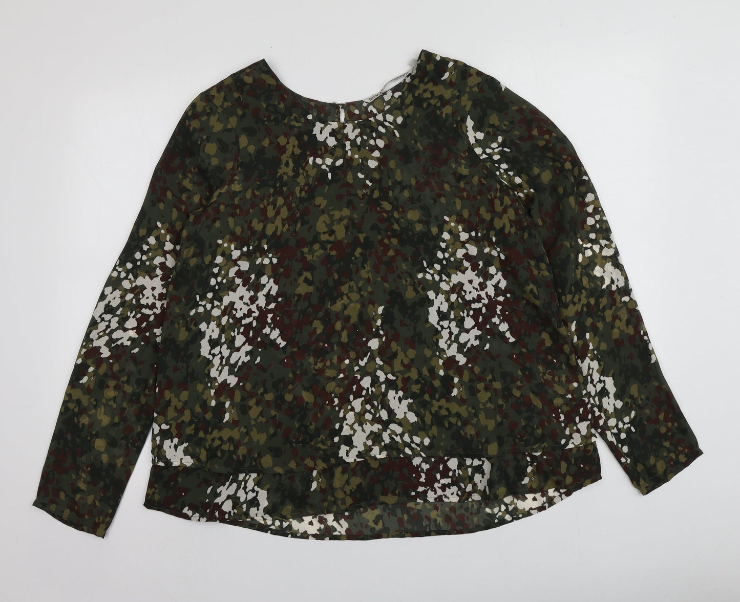 Silvian Heach Womens Green Camouflage Polyester Basic Blouse Size S Round Neck