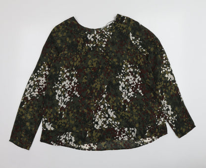 Silvian Heach Womens Green Camouflage Polyester Basic Blouse Size S Round Neck