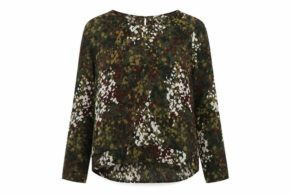 Silvian Heach Womens Green Camouflage Polyester Basic Blouse Size S Round Neck
