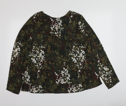 Silvian Heach Womens Green Camouflage Polyester Basic Blouse Size S Round Neck