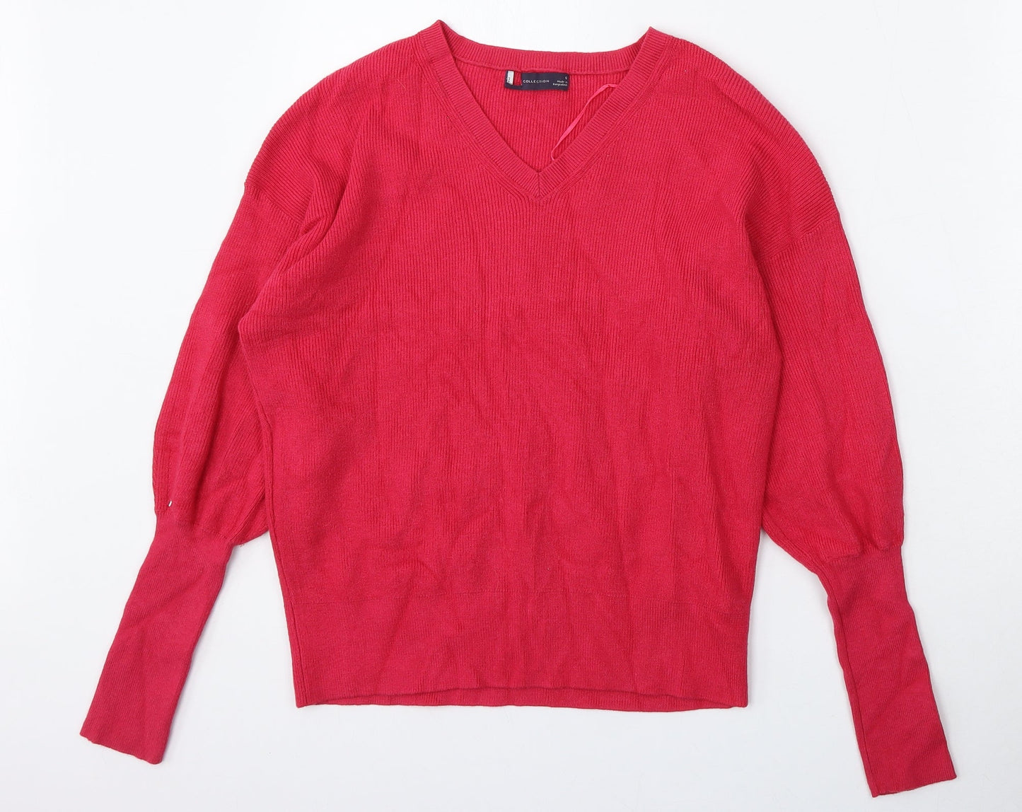 Marks and Spencer Womens Pink V-Neck  Viscose Pullover Jumper Size S