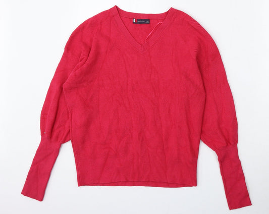 Marks and Spencer Womens Pink V-Neck  Viscose Pullover Jumper Size S
