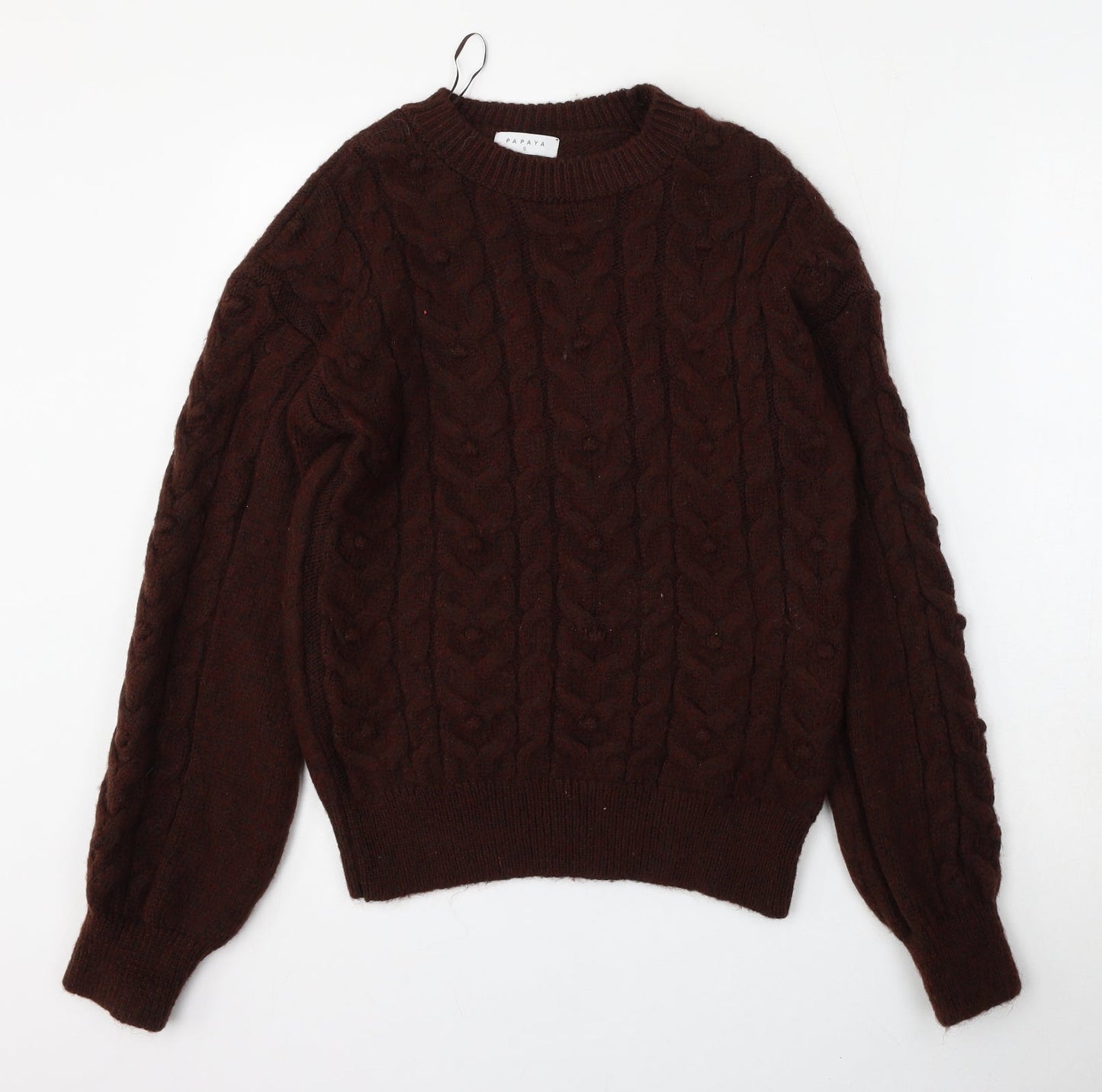 Papaya Womens Brown Round Neck  Acrylic Pullover Jumper Size S