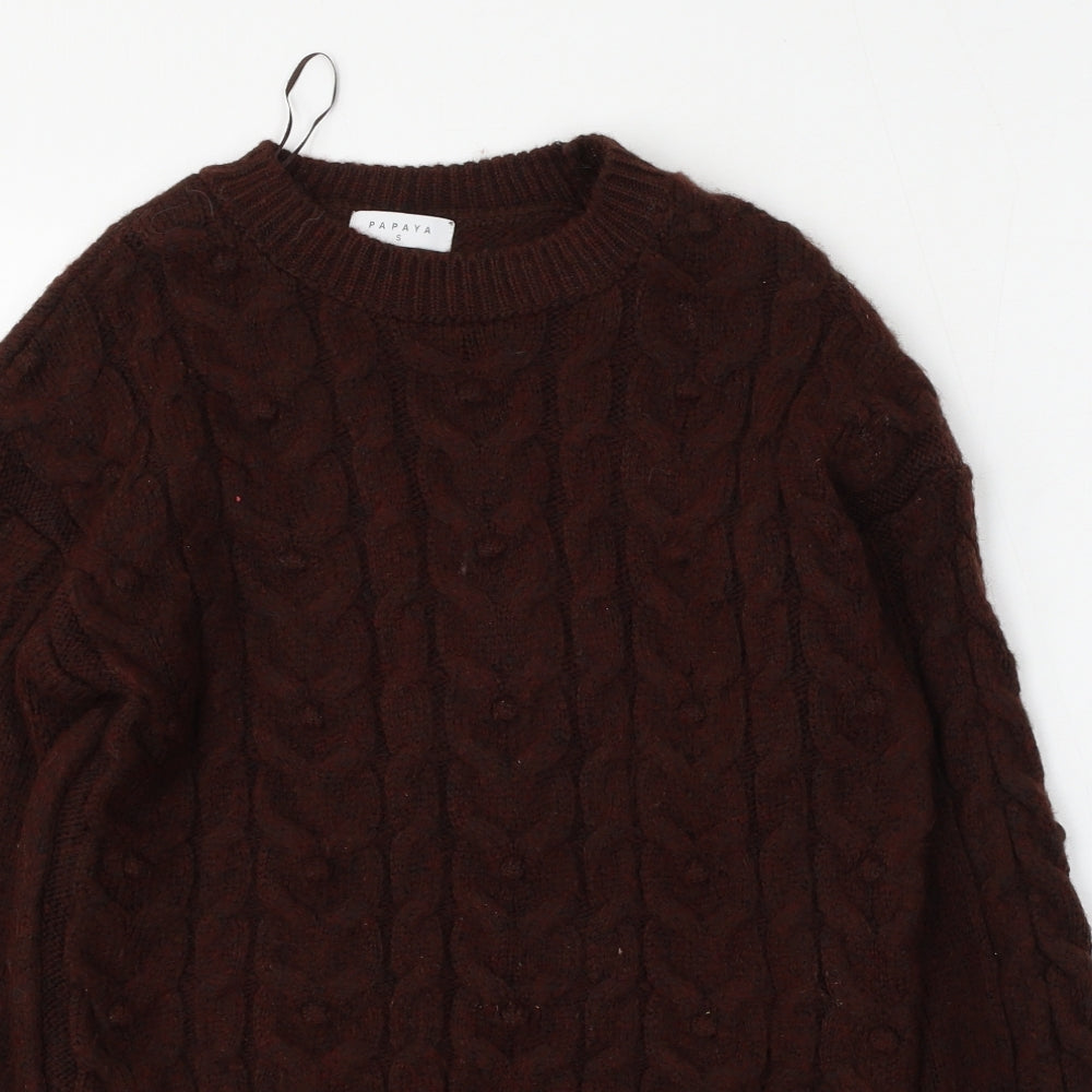 Papaya Womens Brown Round Neck  Acrylic Pullover Jumper Size S