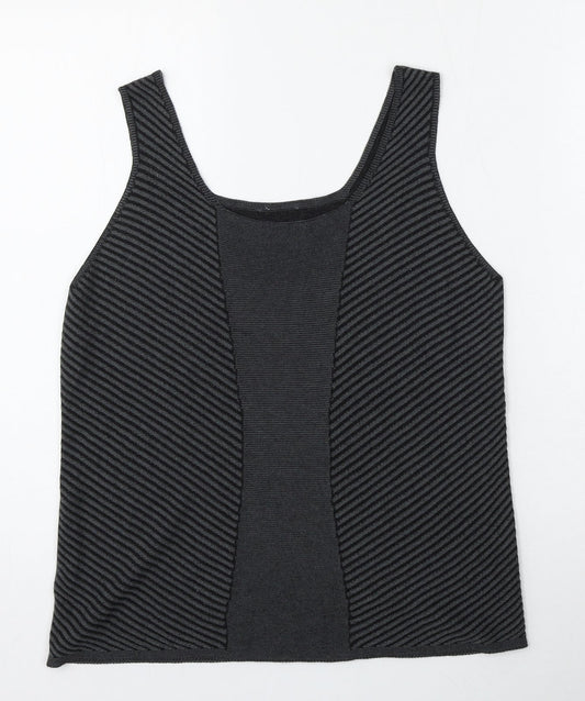 Per Una Womens Grey Round Neck Striped Viscose Vest Jumper Size 16