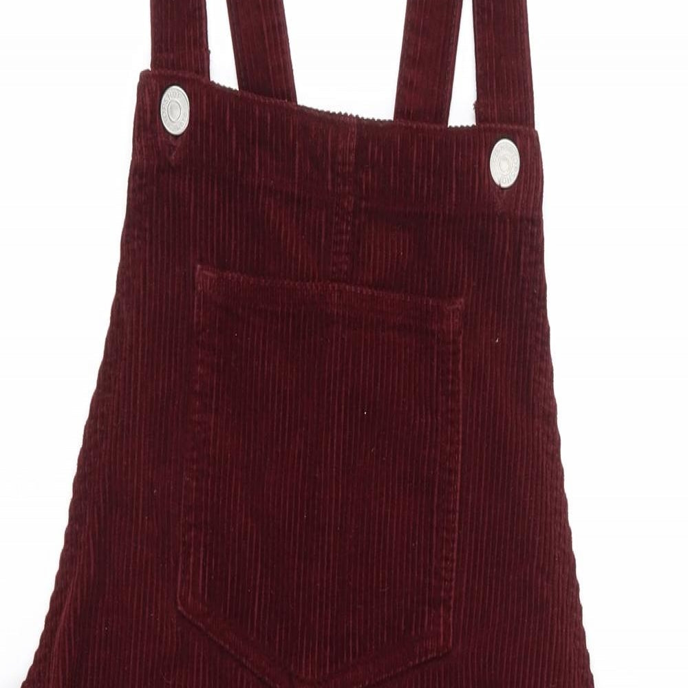 Topshop Womens Red  Cotton Pinafore/Dungaree Dress  Size 6  Square Neck