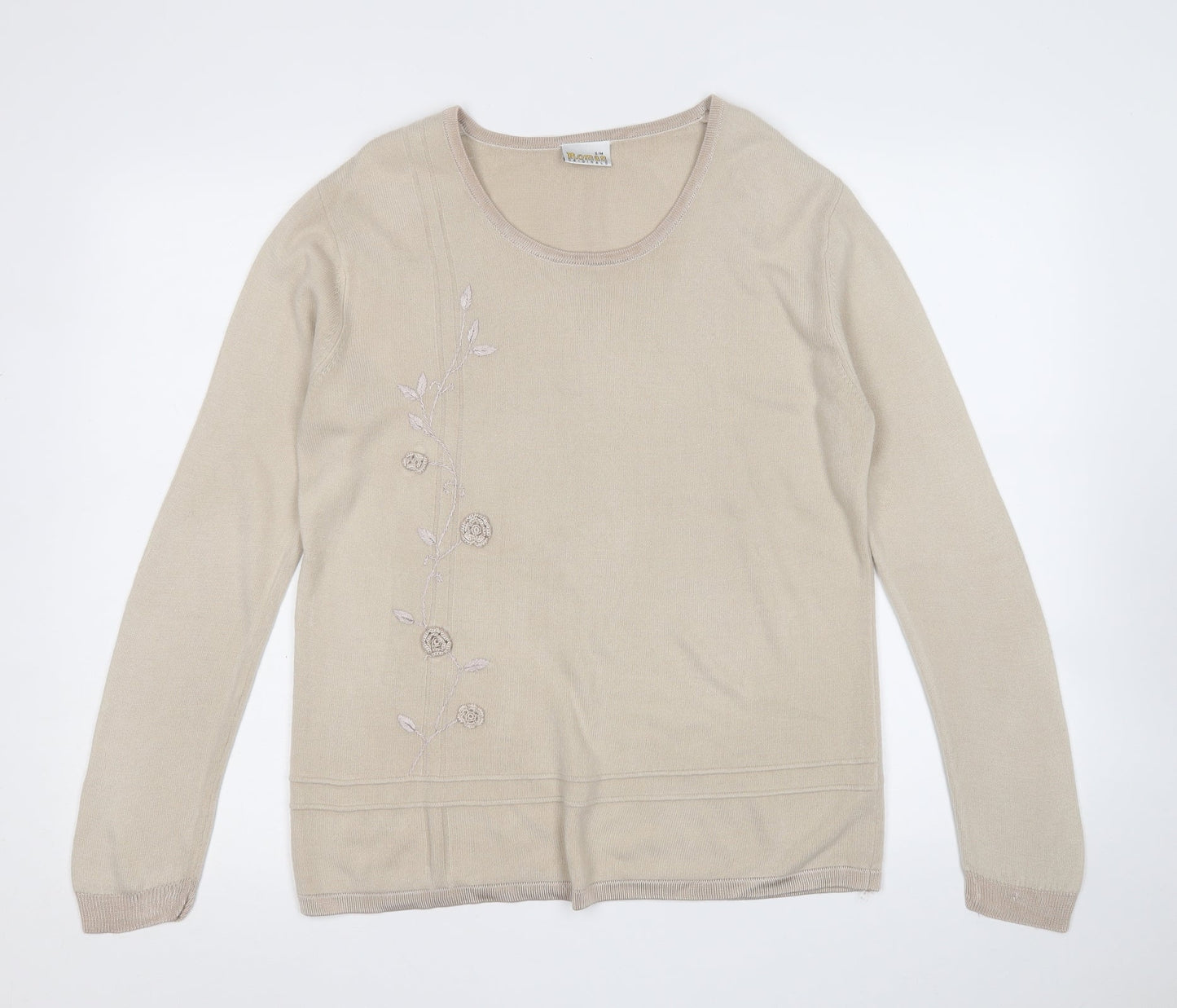 Roman Originals Womens Beige Round Neck  Acrylic Pullover Jumper Size S