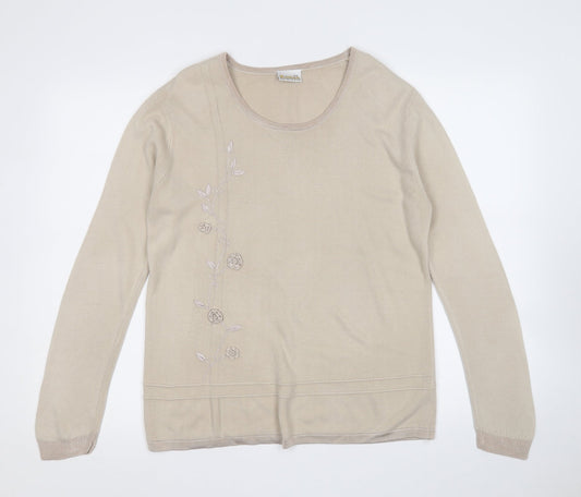Roman Originals Womens Beige Round Neck  Acrylic Pullover Jumper Size S