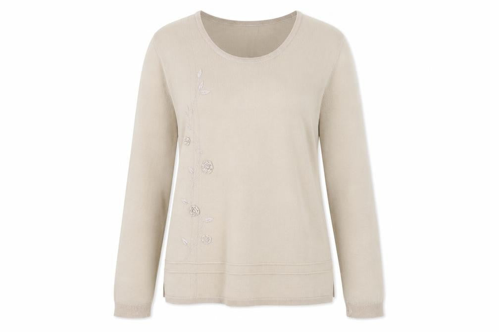 Roman Originals Womens Beige Round Neck  Acrylic Pullover Jumper Size S