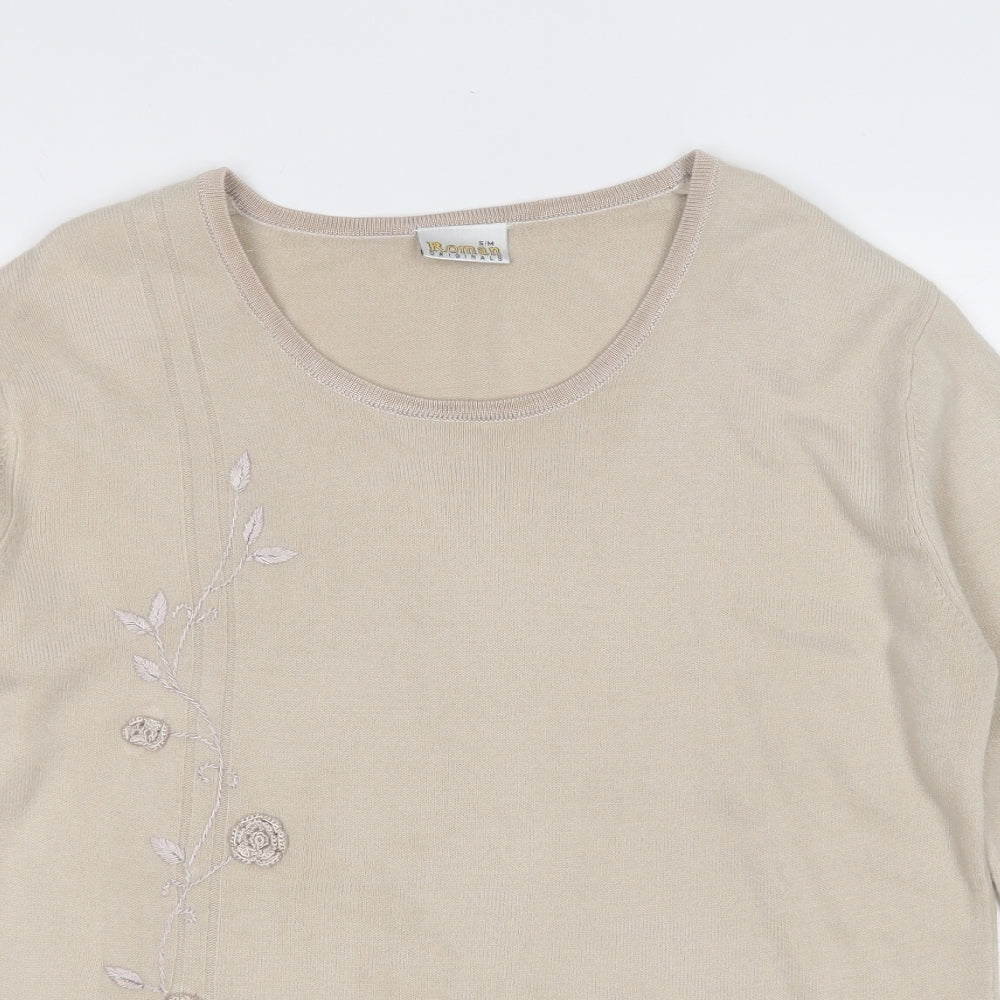 Roman Originals Womens Beige Round Neck  Acrylic Pullover Jumper Size S