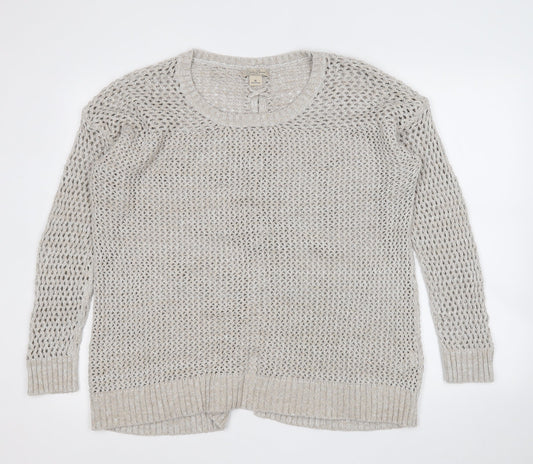 Lucky Brand Womens Beige Round Neck  Cotton Pullover Jumper Size XL