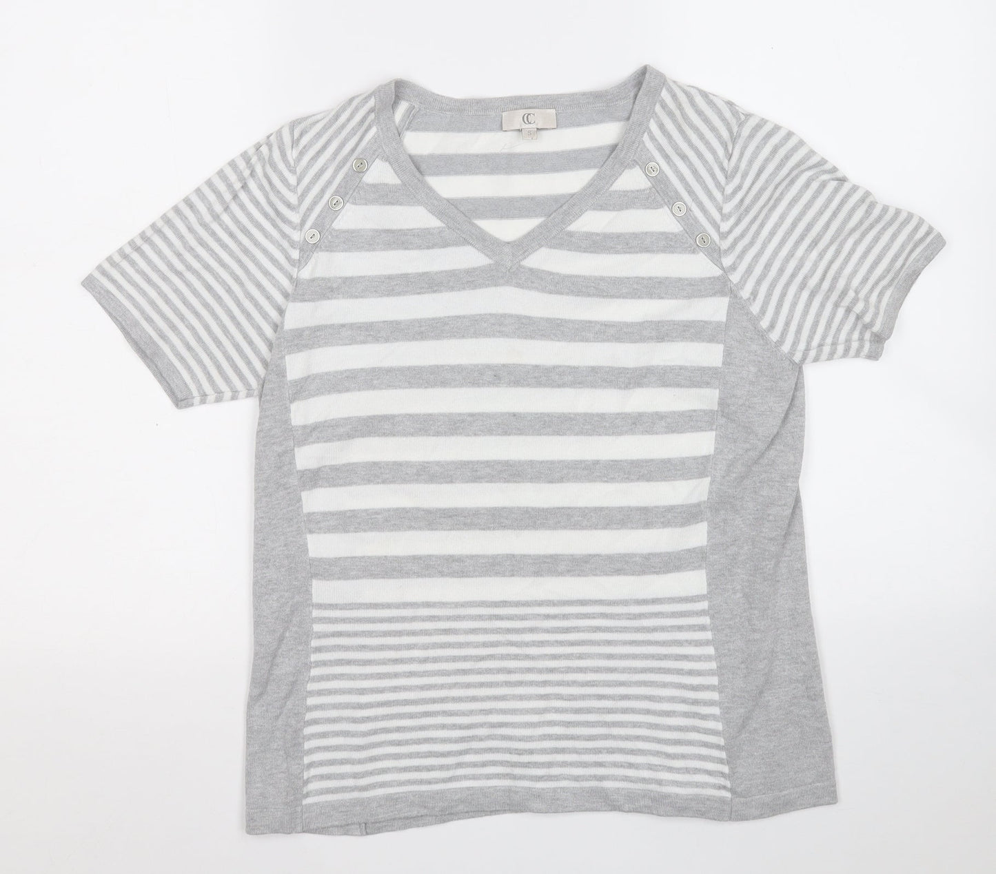 CC Womens Grey Round Neck Geometric Viscose Pullover Jumper Size S