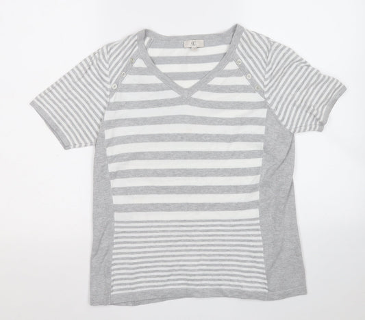 CC Womens Grey Round Neck Geometric Viscose Pullover Jumper Size S