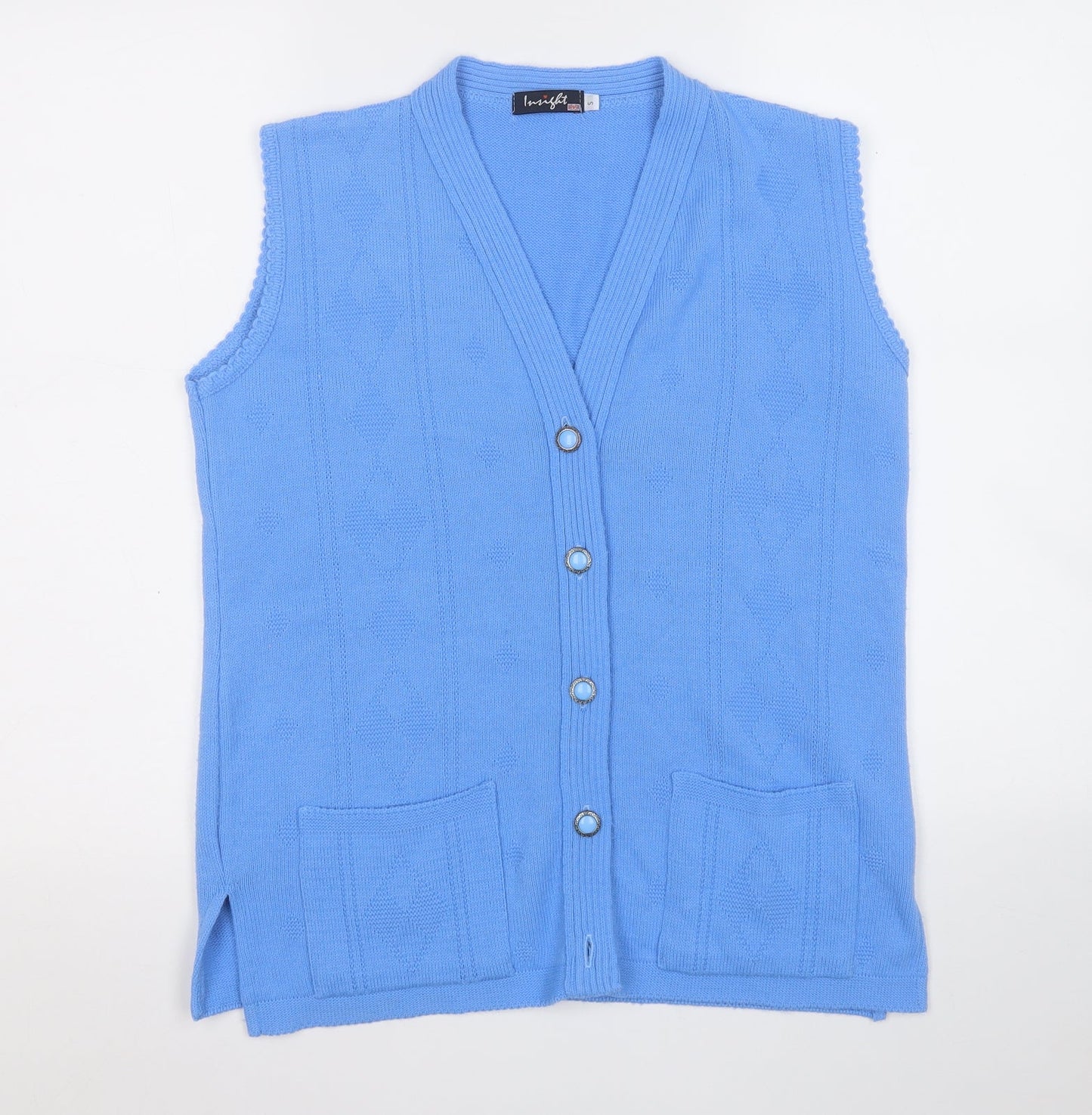 Insight Womens Blue V-Neck  Acrylic Vest Jumper Size S
