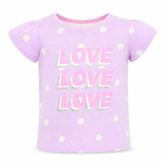 Primark Girls Purple Floral Cotton Basic T-Shirt Size 5 Years Crew Neck Pullover