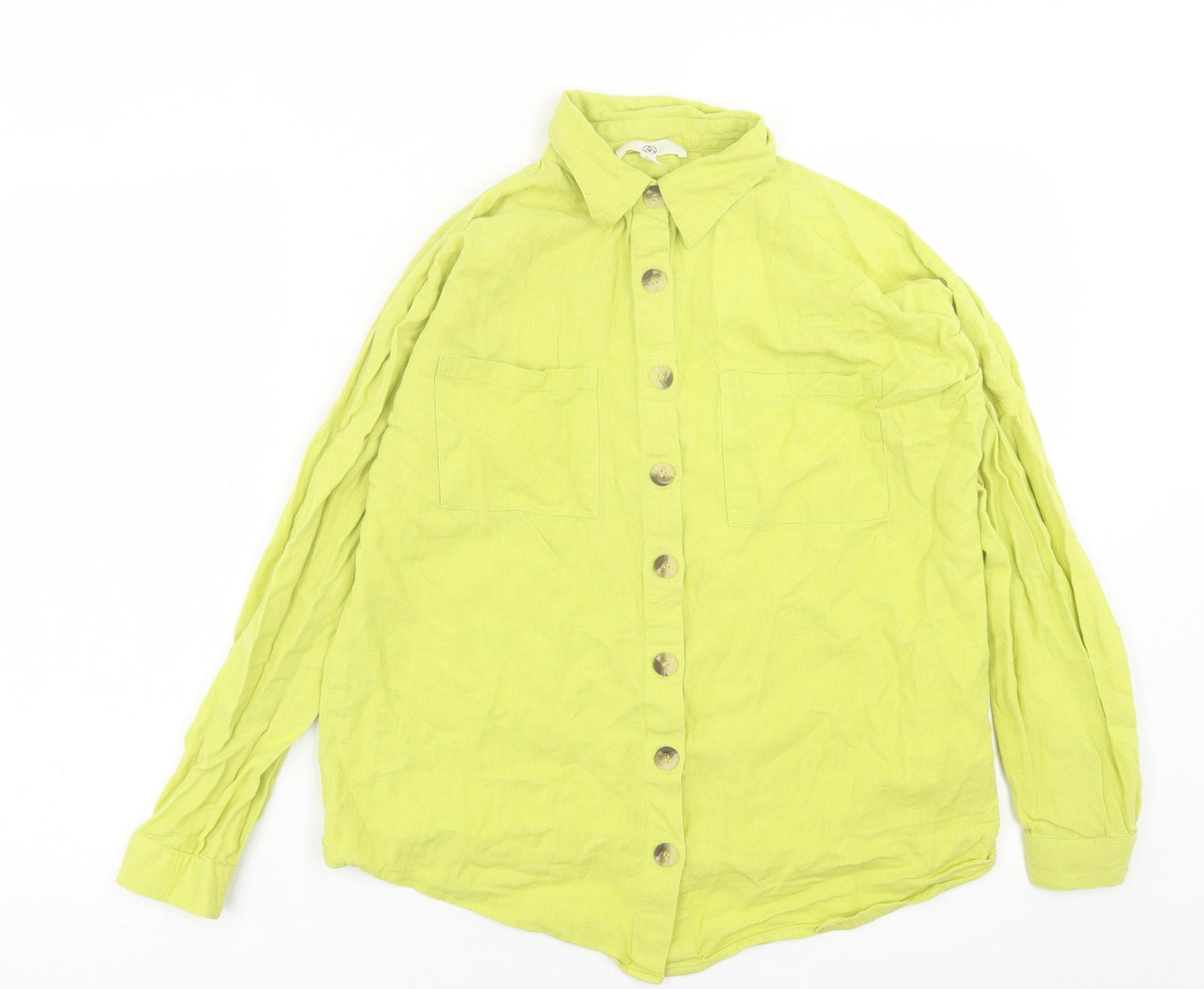 Missguided Womens Green  Cotton Basic Button-Up Size 10 Collared