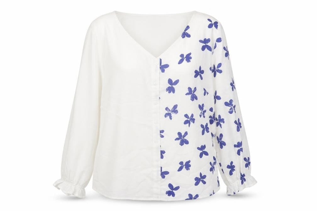 Emery Rose Womens White Geometric Polyester Basic Button-Up Size XL V-Neck