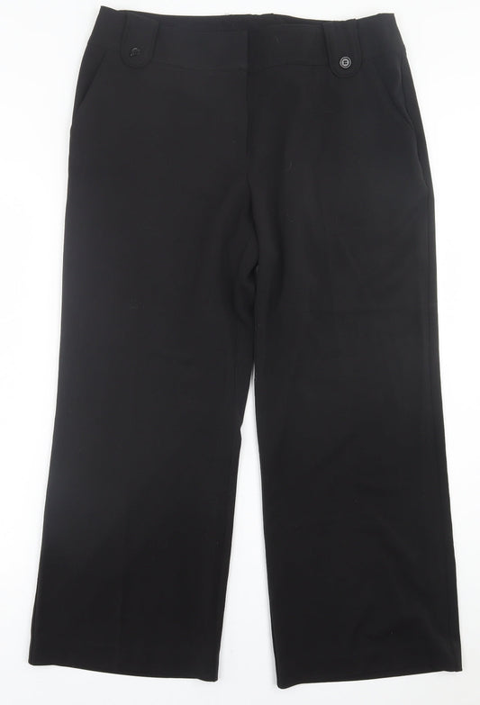 BHS Womens Black  Polyester Trousers  Size 16 L27 in Regular Hook & Eye