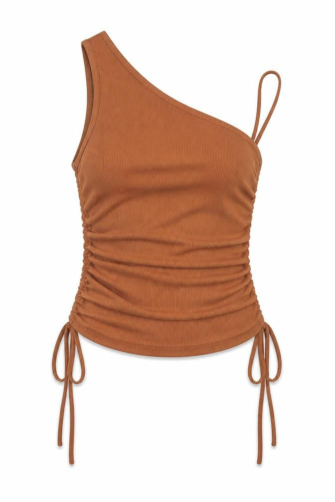 ROMWE Womens Brown  Polyacrylate Fibre Tunic Tank Size L Off the Shoulder