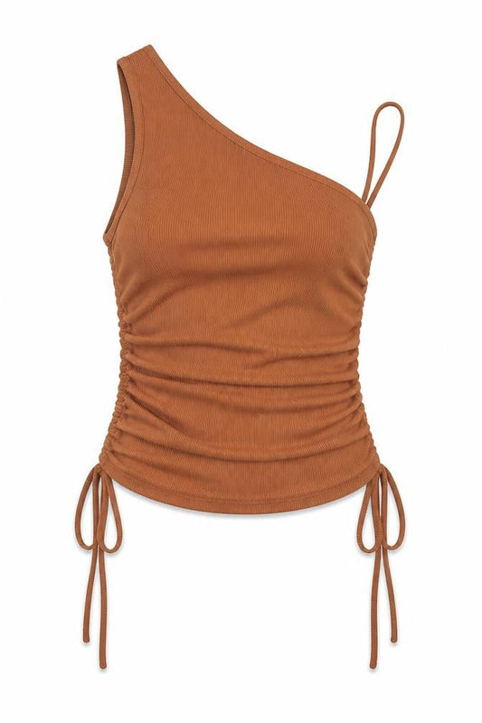 ROMWE Womens Brown  Polyacrylate Fibre Tunic Tank Size L Off the Shoulder