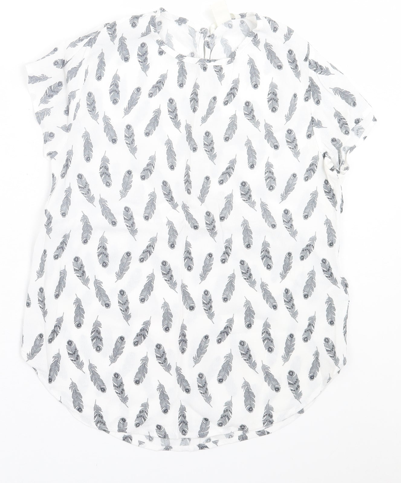 H&M Womens White Geometric Viscose Basic T-Shirt Size 6 Crew Neck