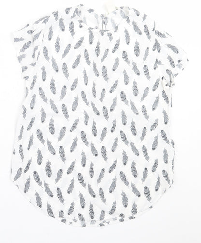 H&M Womens White Geometric Viscose Basic T-Shirt Size 6 Crew Neck