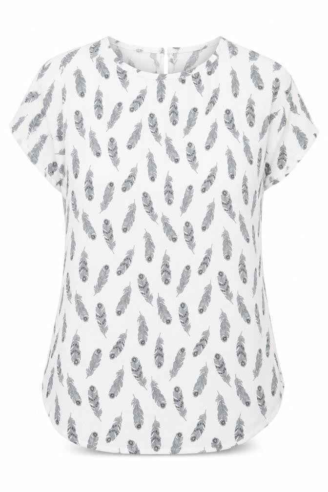 H&M Womens White Geometric Viscose Basic T-Shirt Size 6 Crew Neck