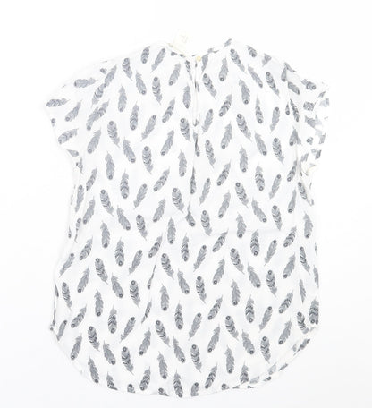 H&M Womens White Geometric Viscose Basic T-Shirt Size 6 Crew Neck