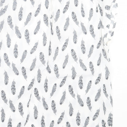 H&M Womens White Geometric Viscose Basic T-Shirt Size 6 Crew Neck