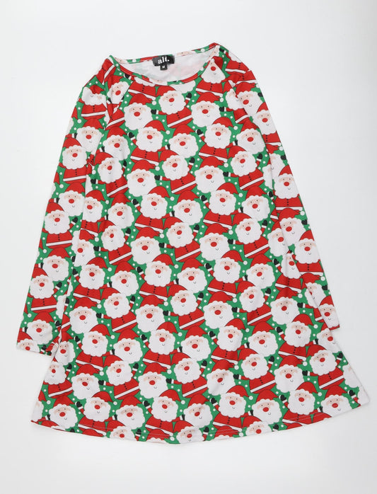 Alt Womens Multicoloured Geometric Polyester Trapeze & Swing  Size M  Round Neck  - Santa Dress