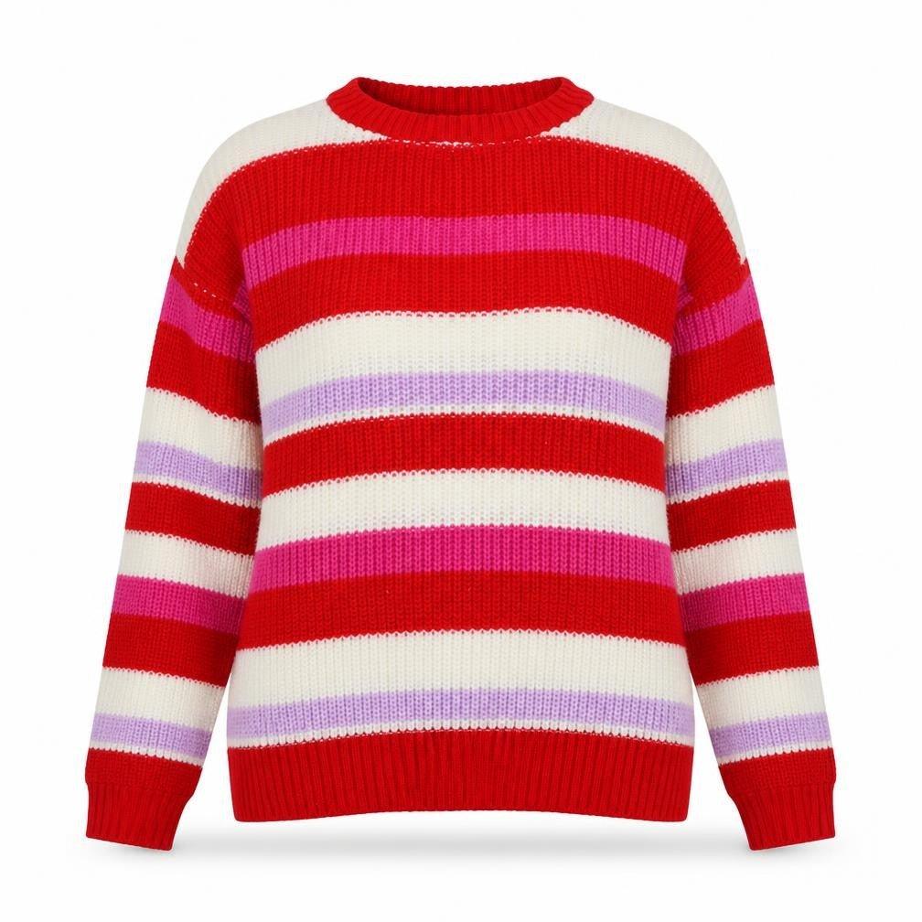 Boohoo Womens Multicoloured Round Neck Striped Acrylic Pullover Jumper Size M