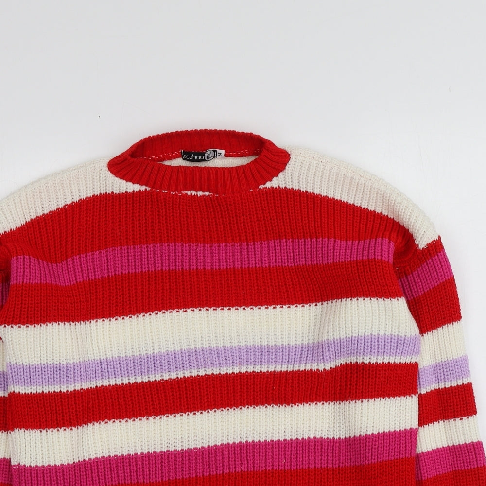 Boohoo Womens Multicoloured Round Neck Striped Acrylic Pullover Jumper Size M
