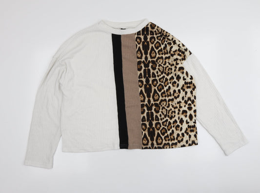 SheIn Womens White Round Neck Animal Print Polyester Pullover Jumper Size XL
